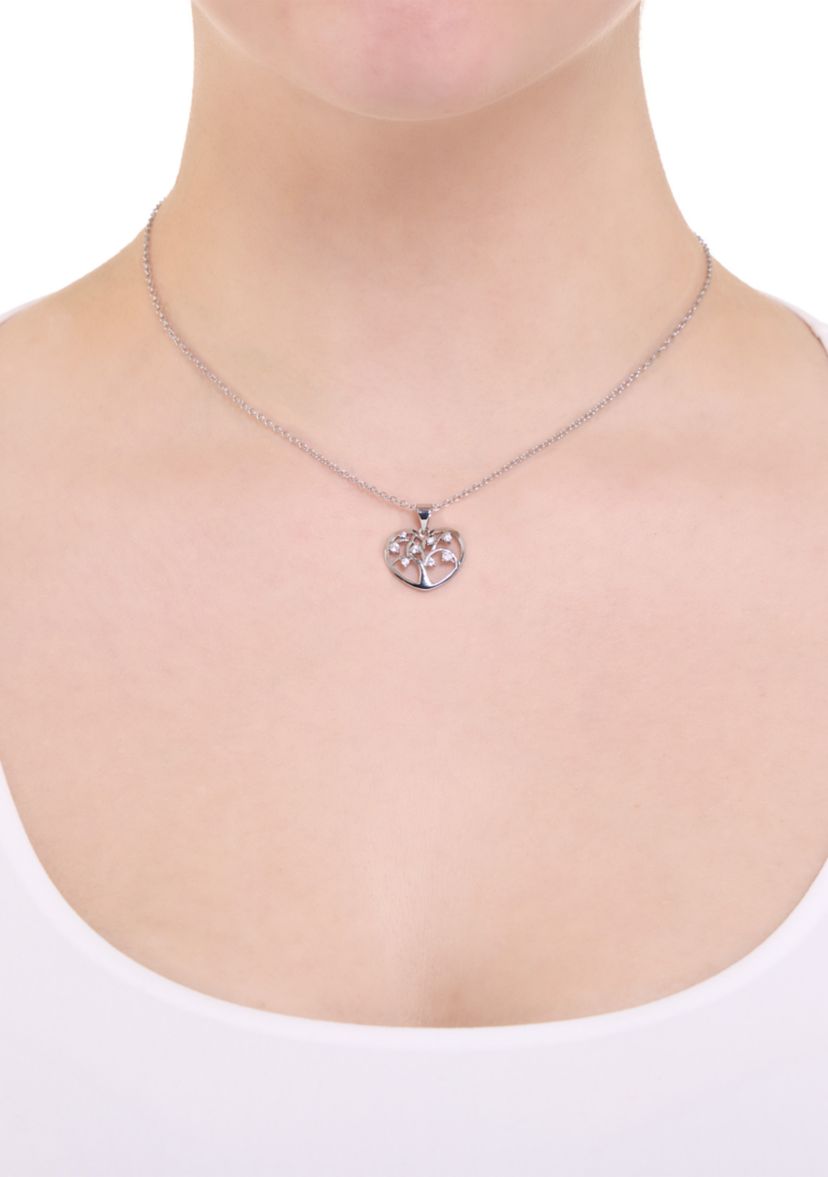 Plated Cubic Zirconia Tree of Life Heart Necklace