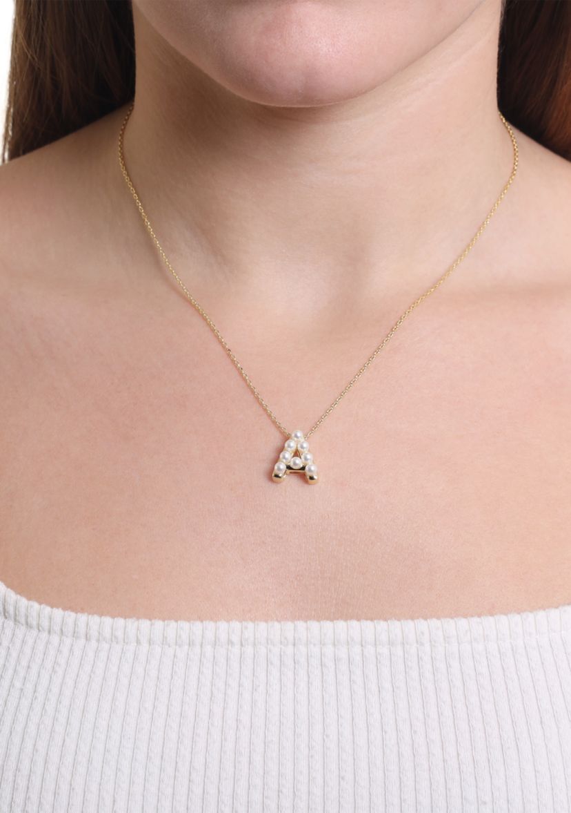 Gold Plated Pearl Initial Necklace
