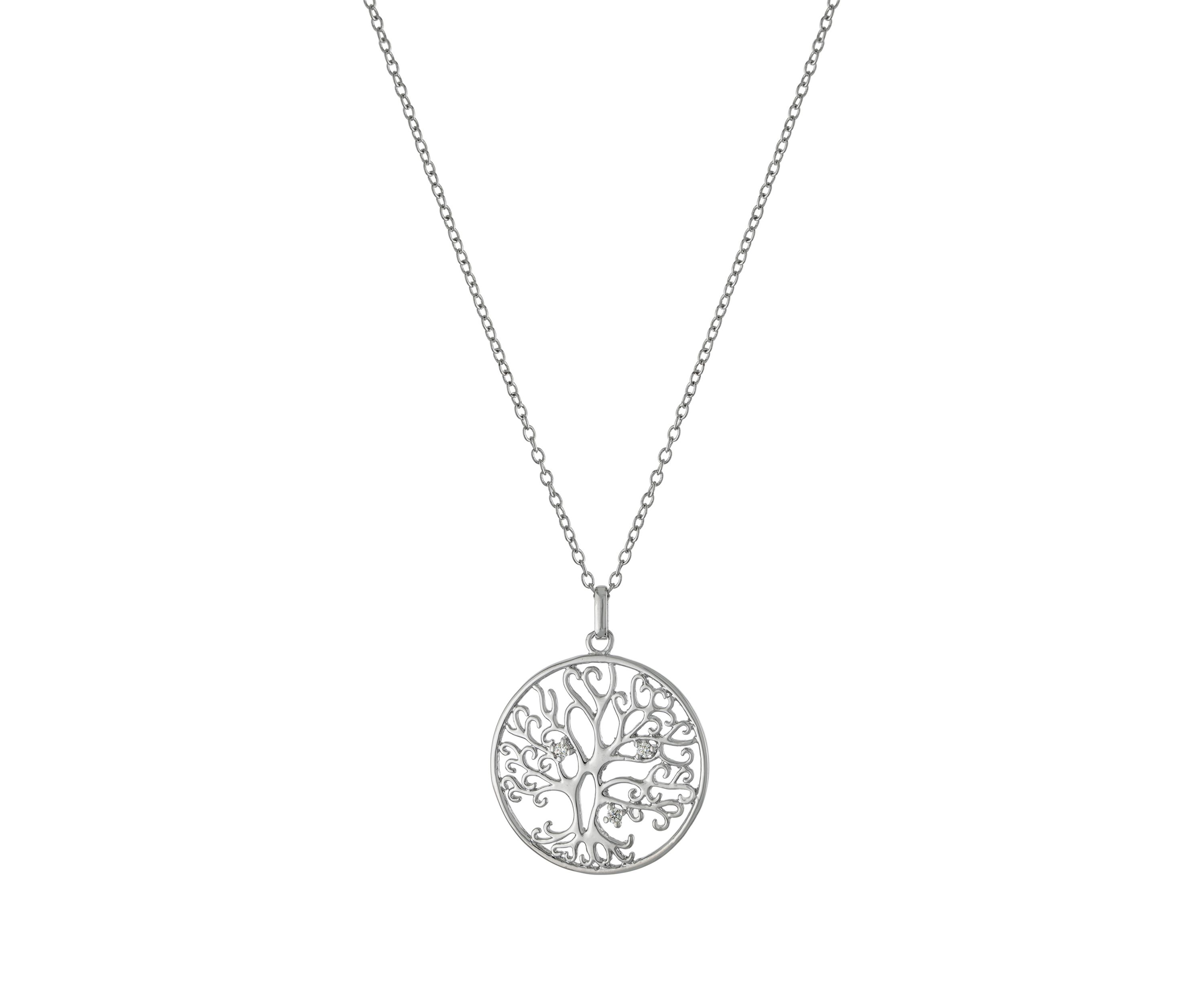 18" Silver Plated Cubic Zirconia Tree of Life Pendant Necklace