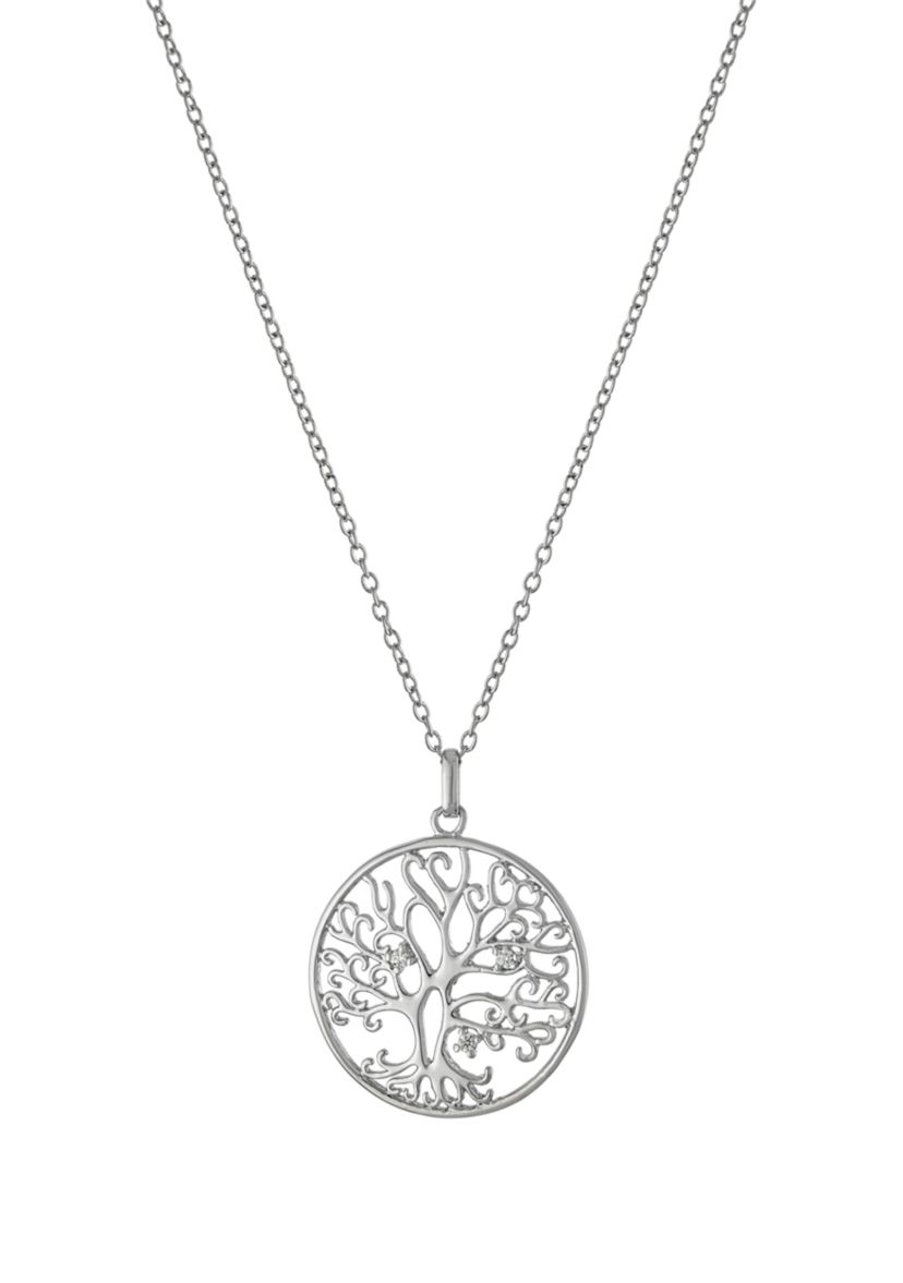 18" Silver Plated Cubic Zirconia Tree of Life Pendant Necklace
