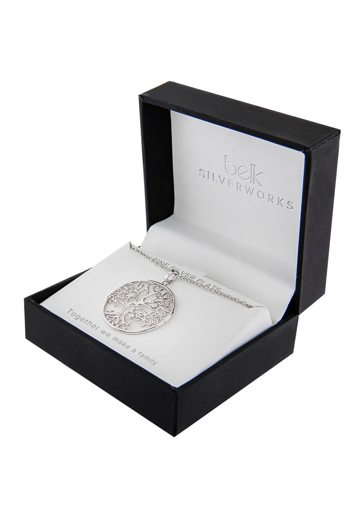 18" Silver Plated Cubic Zirconia Tree of Life Pendant Necklace