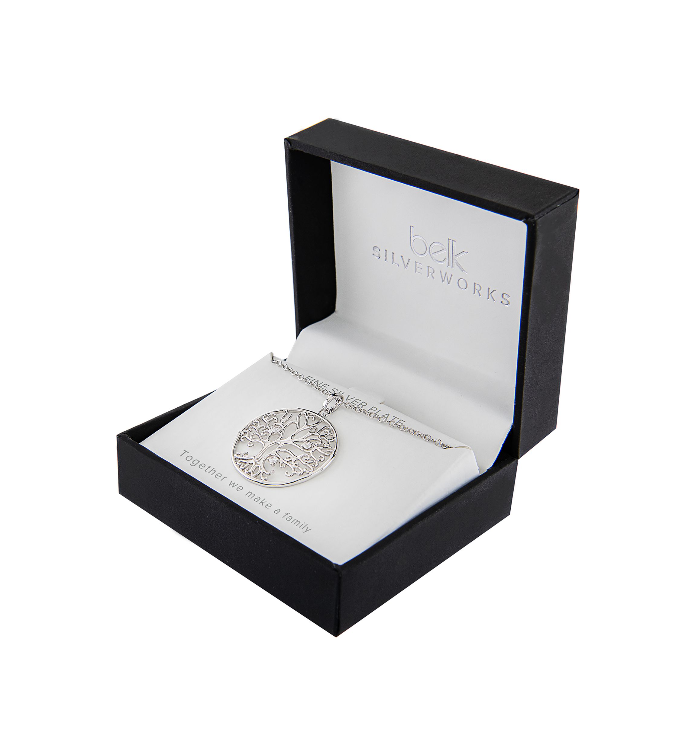 18" Silver Plated Cubic Zirconia Tree of Life Pendant Necklace