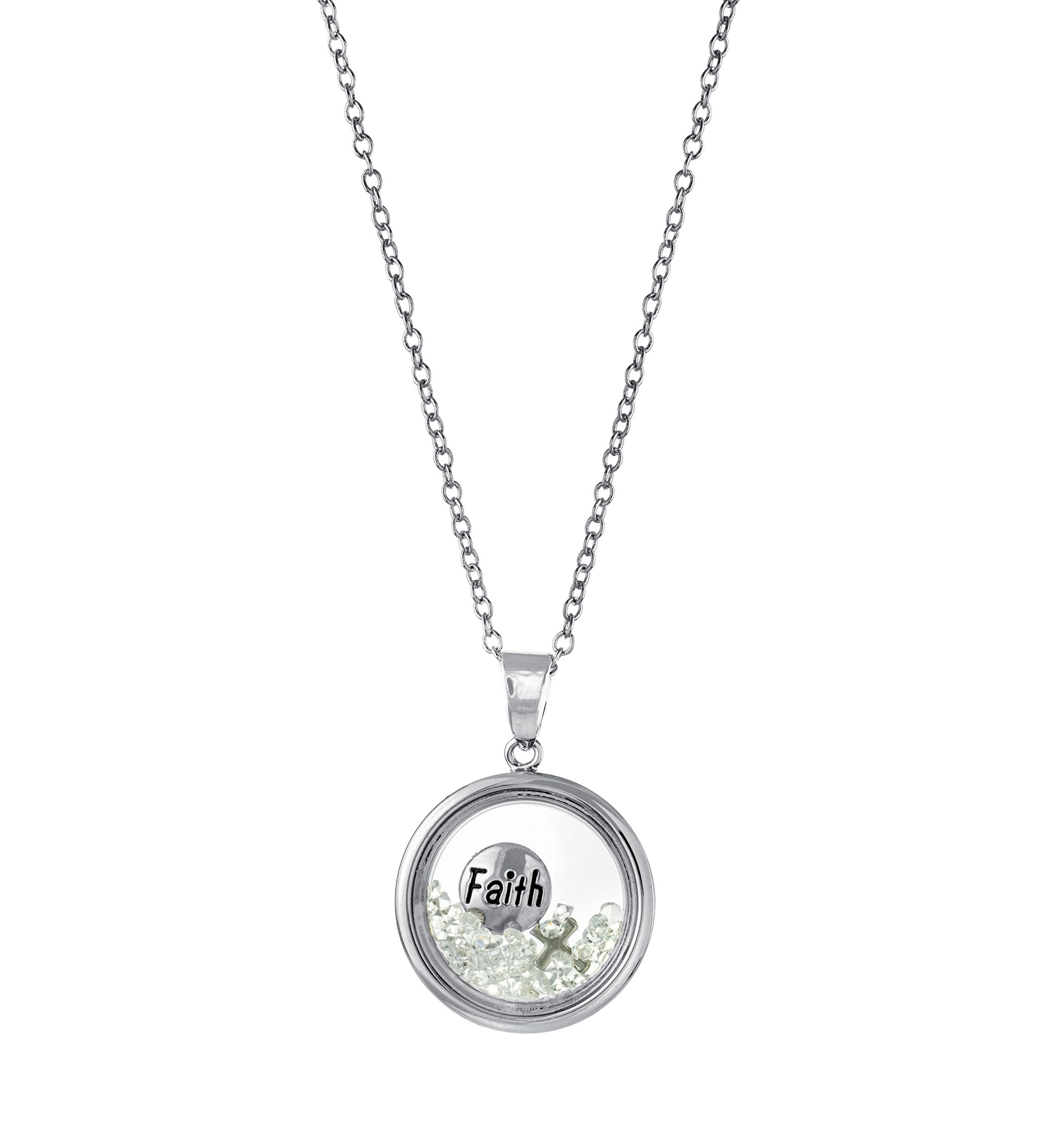 Boxed Fine Silver Plated 18" Faith and Cross Dancing Crystals Pendant Necklace