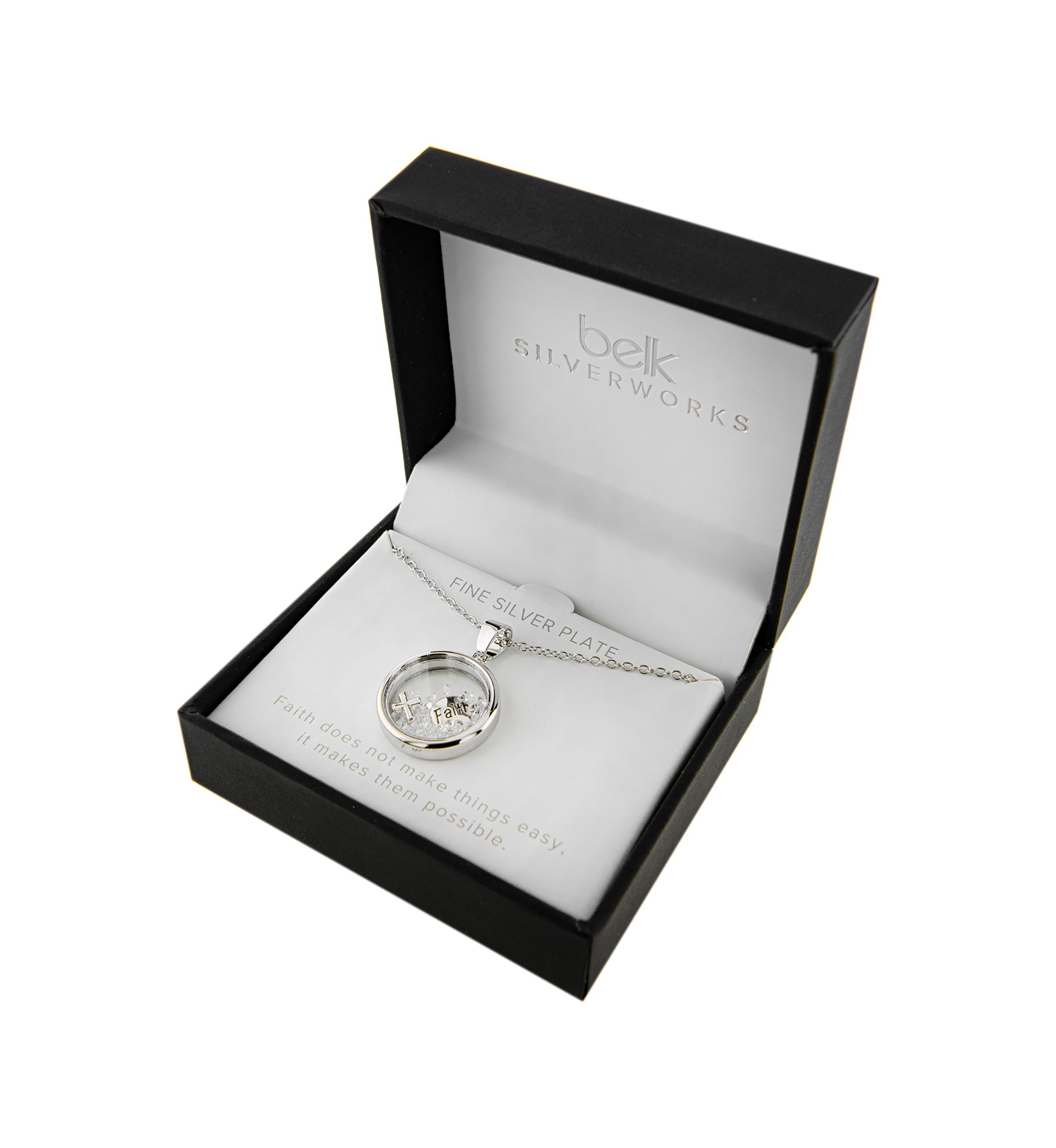 Boxed Fine Silver Plated 18" Faith and Cross Dancing Crystals Pendant Necklace