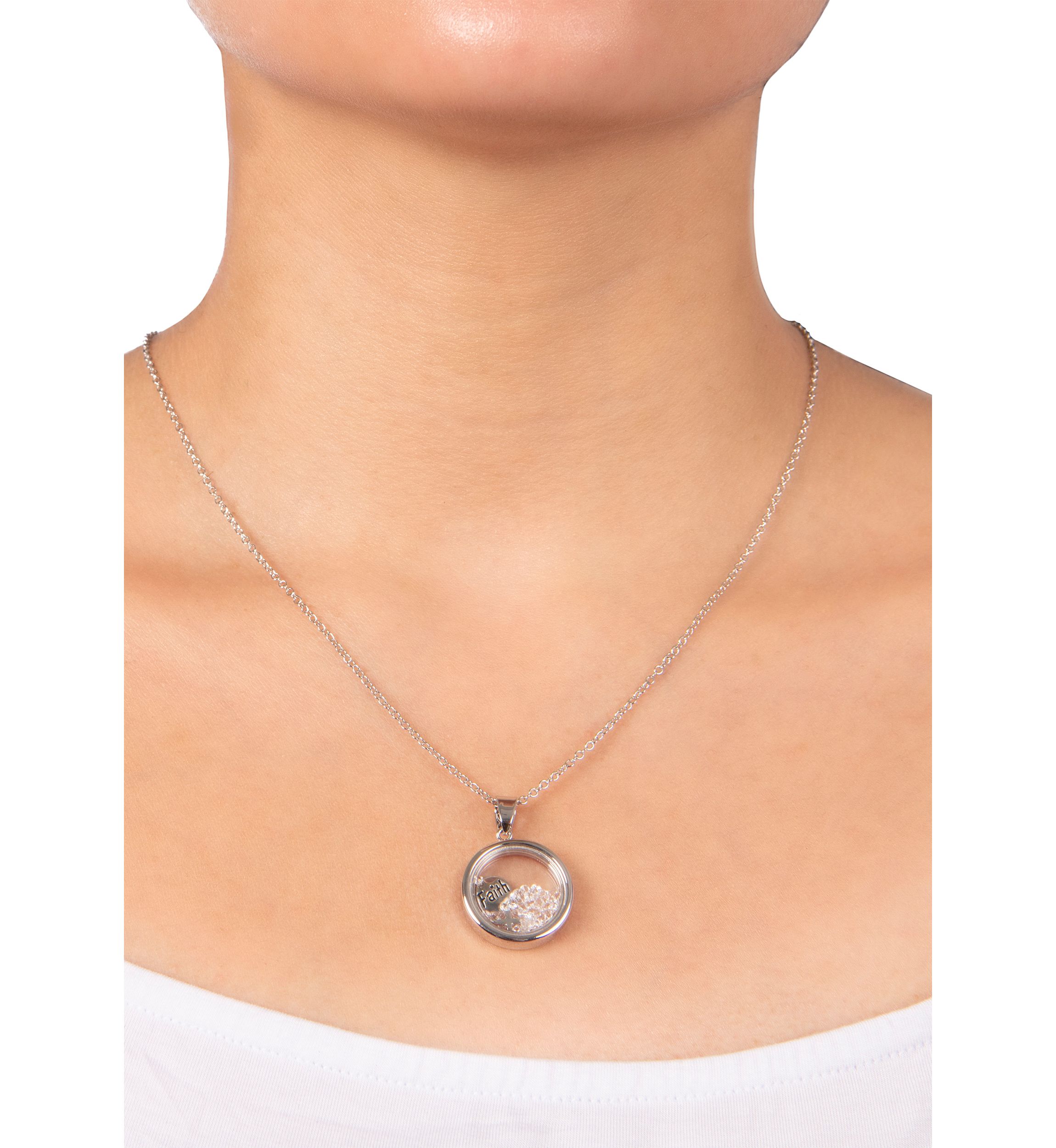Boxed Fine Silver Plated 18" Faith and Cross Dancing Crystals Pendant Necklace