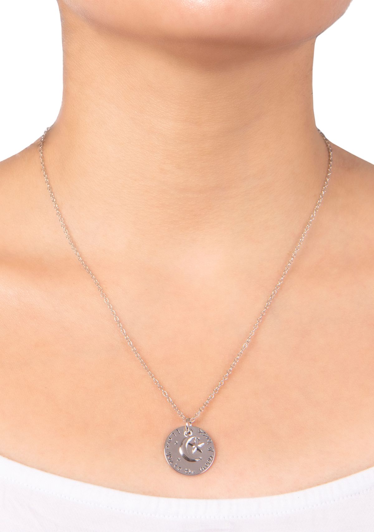 Boxed Silver Plated 18" I Love You to the Moon & Back Pendant Necklace