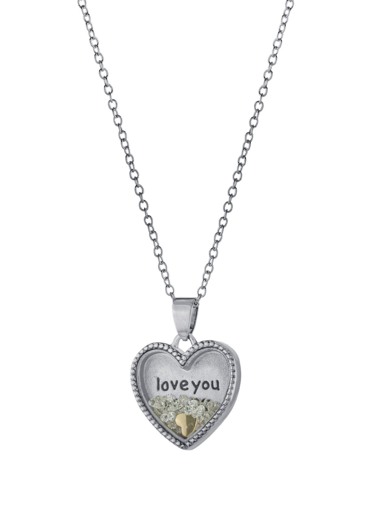 Boxed Silver Plated 18" Crystal Love You More Heart Shaker Necklace