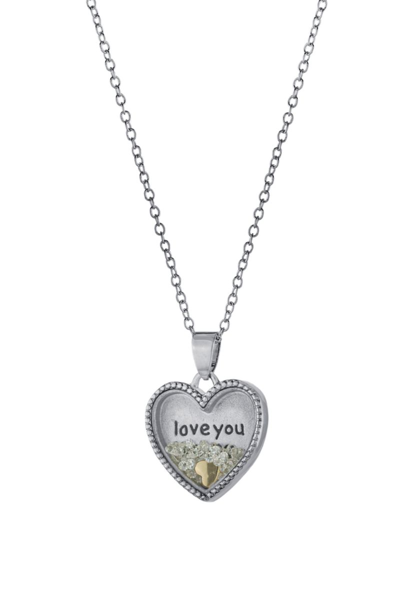 Boxed Silver Plated 18" Crystal Love You More Heart Shaker Necklace