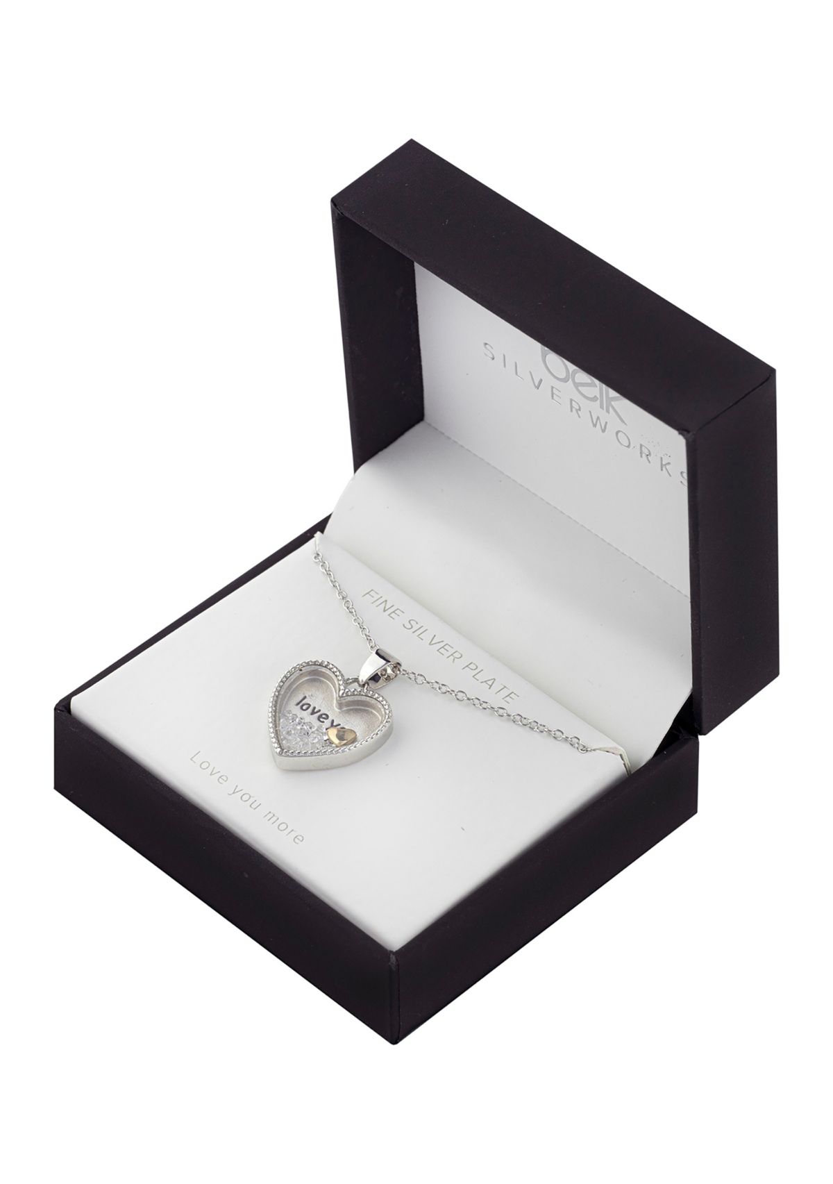 Boxed Silver Plated 18" Crystal Love You More Heart Shaker Necklace