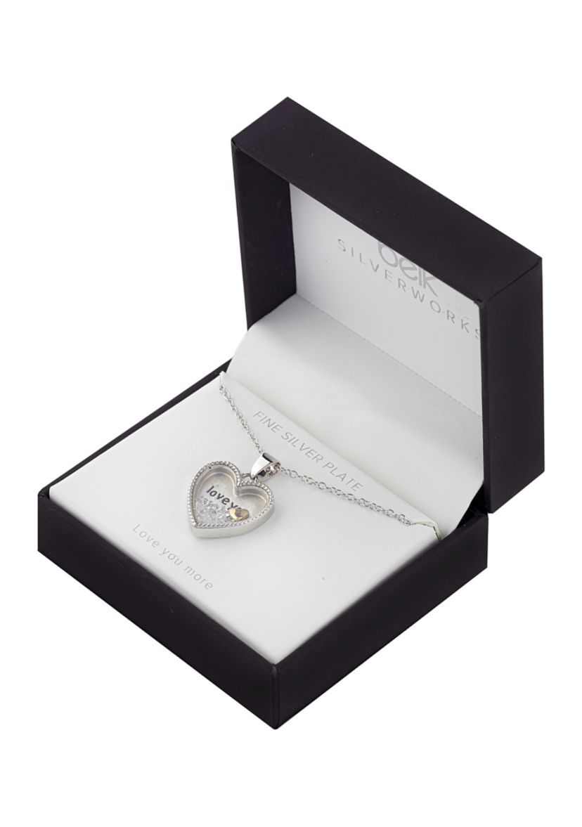 Boxed Silver Plated 18" Crystal Love You More Heart Shaker Necklace