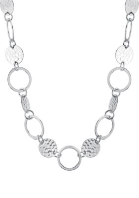30" Silver Plated Hammered and Open Circle Necklace