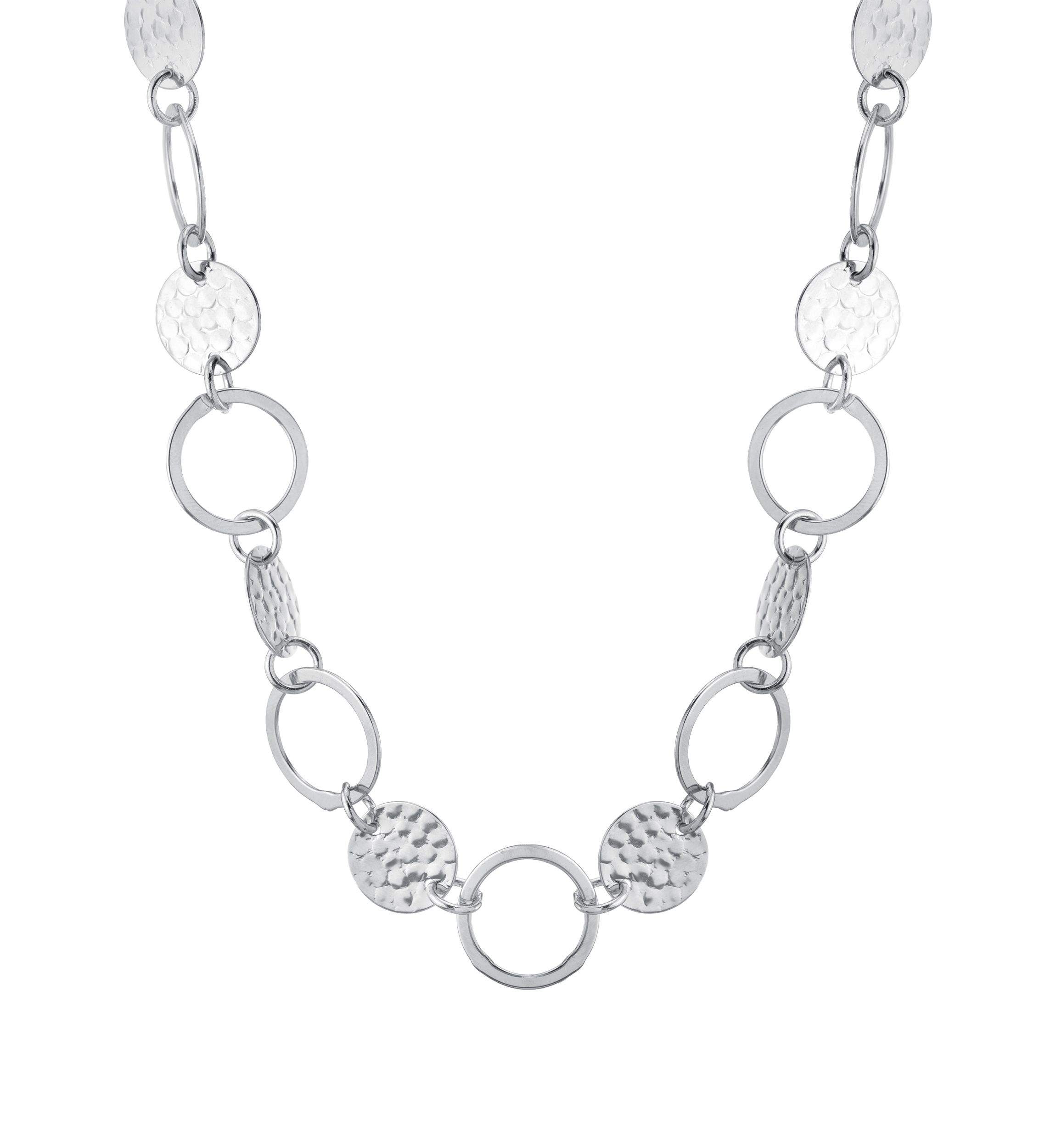 30" Silver Plated Hammered and Open Circle Necklace