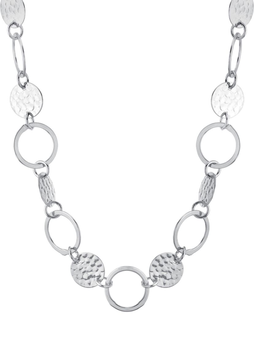 30" Silver Plated Hammered and Open Circle Necklace