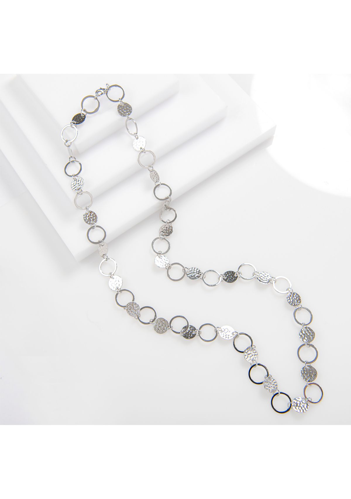 30" Silver Plated Hammered and Open Circle Necklace