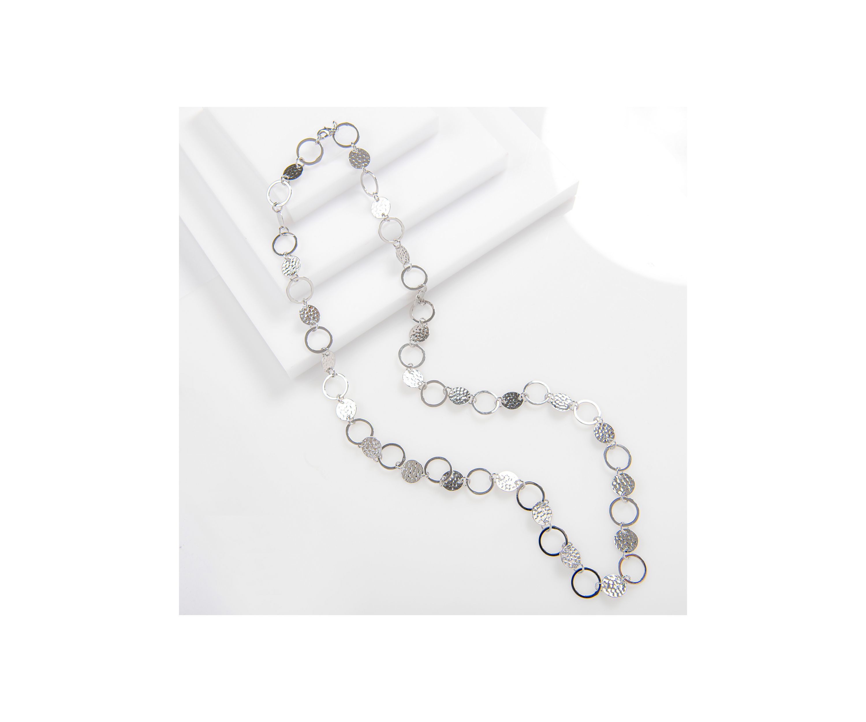 30" Silver Plated Hammered and Open Circle Necklace
