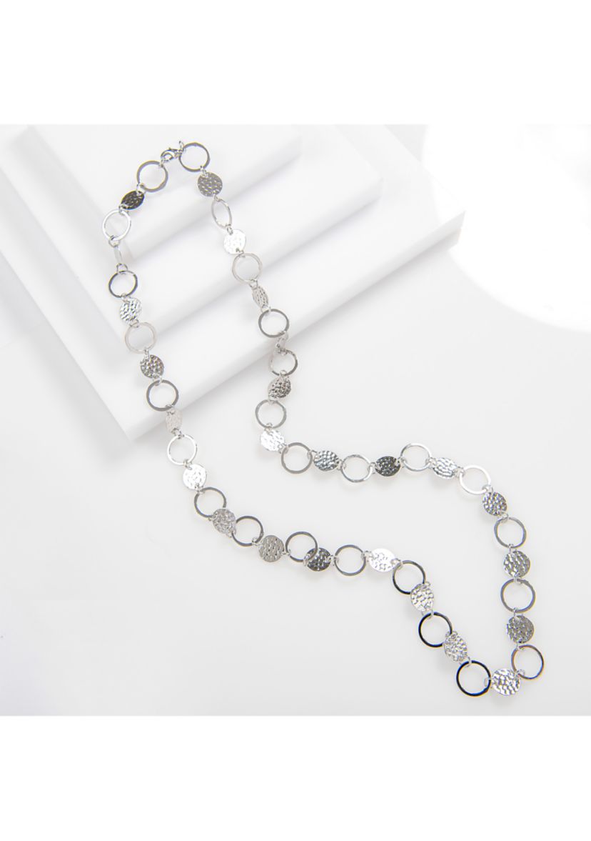30" Silver Plated Hammered and Open Circle Necklace