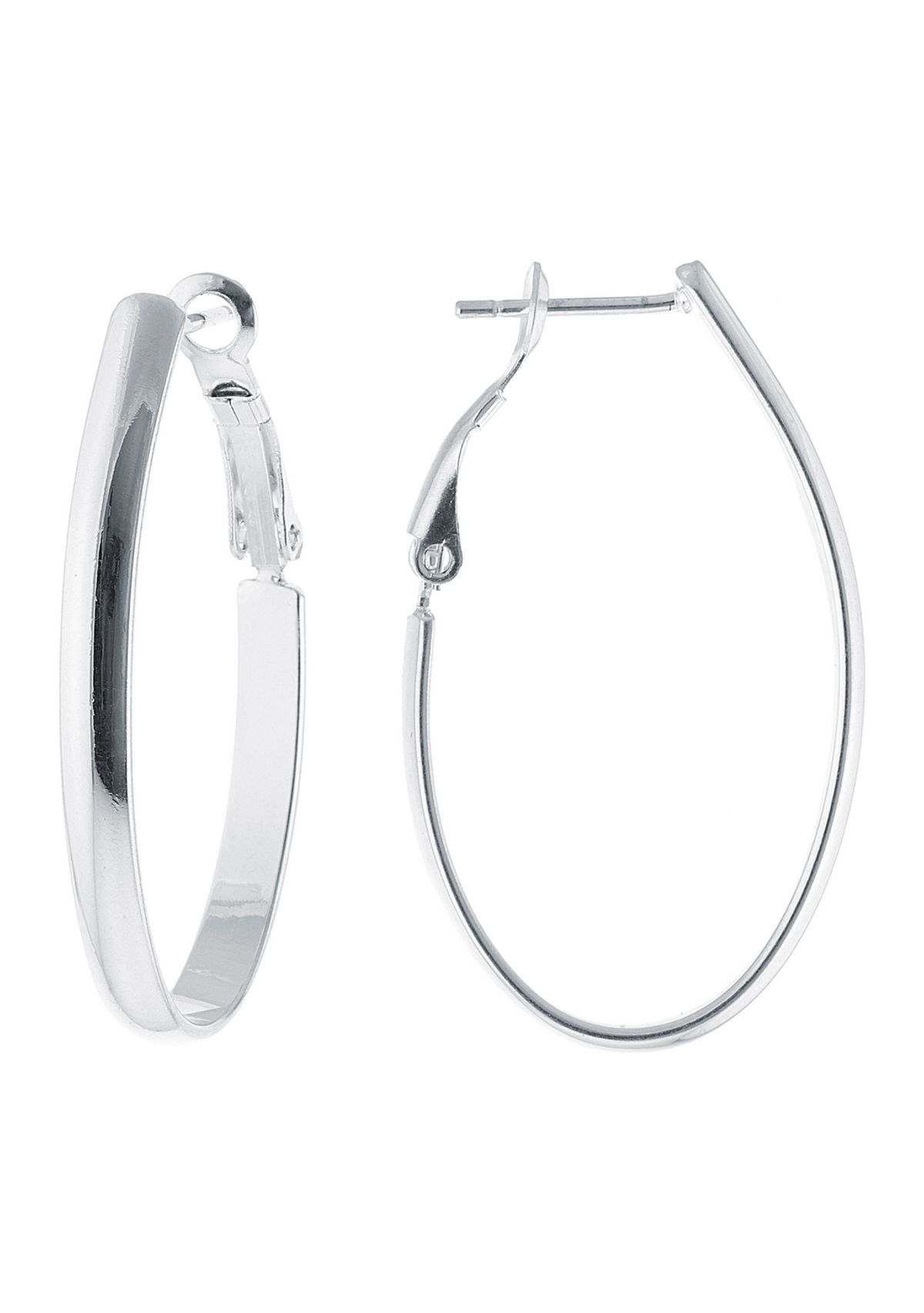 Silver Plated 1.6" Oval Omega Hoop Earrings