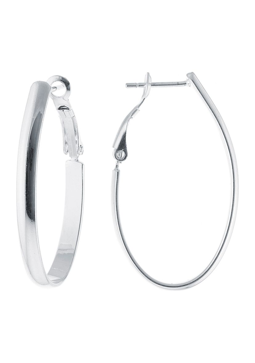 Silver Plated 1.6" Oval Omega Hoop Earrings