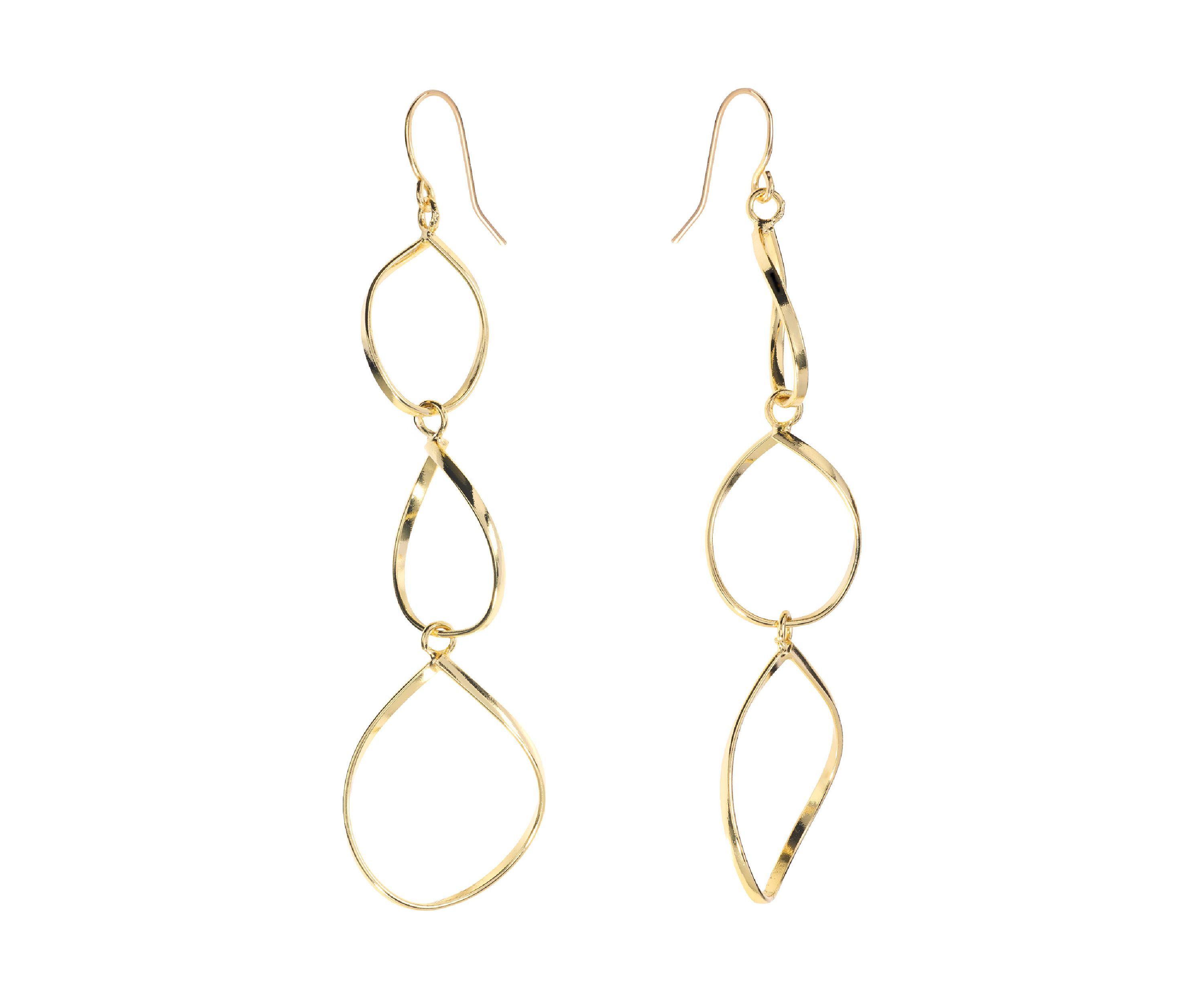 Gold Plated Triple Drop Teardrop Earrings