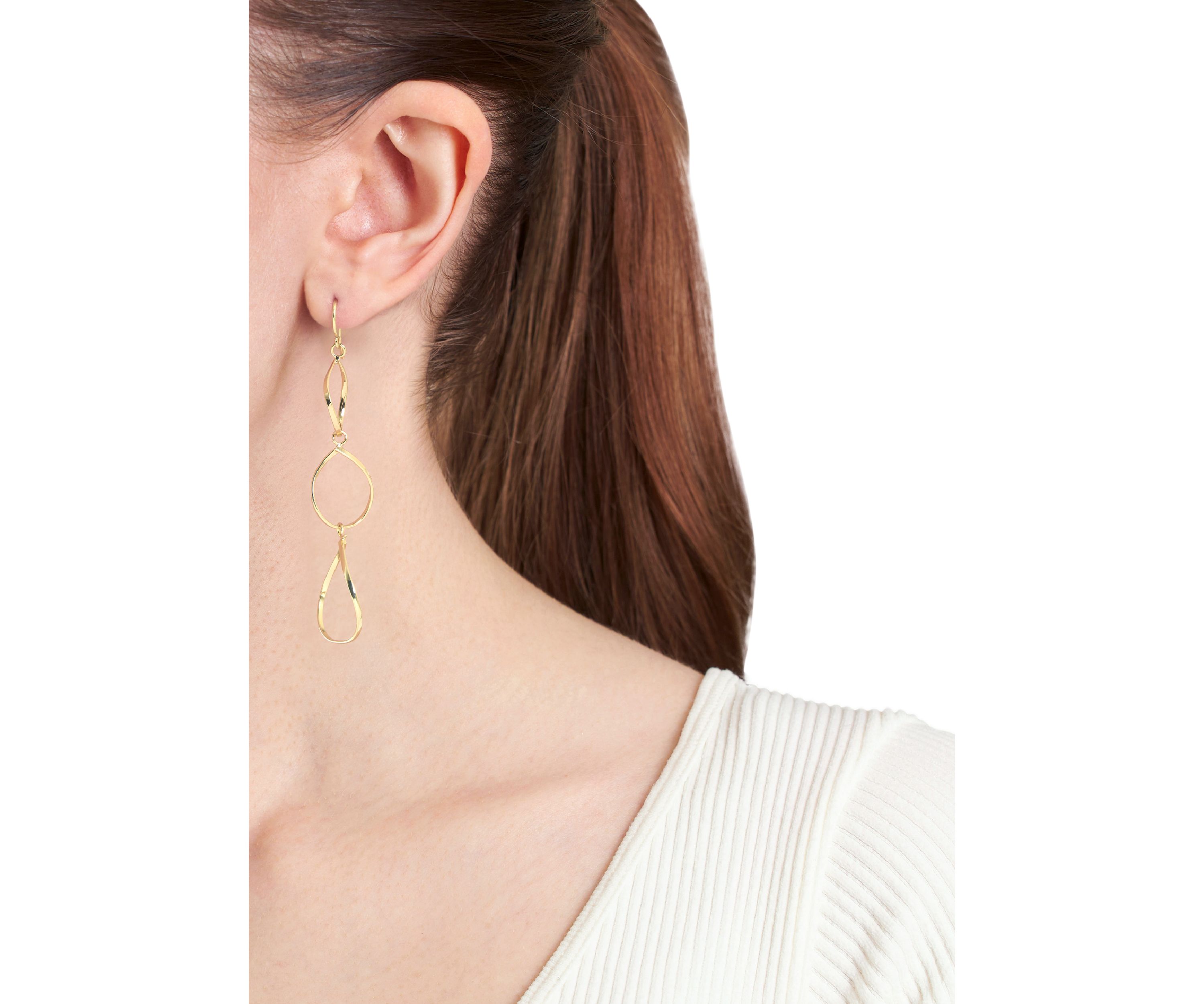 Gold Plated Triple Drop Teardrop Earrings