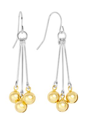 Belk Silverworks Two Tone Plated Triple Ball Linear Drop Earrings
