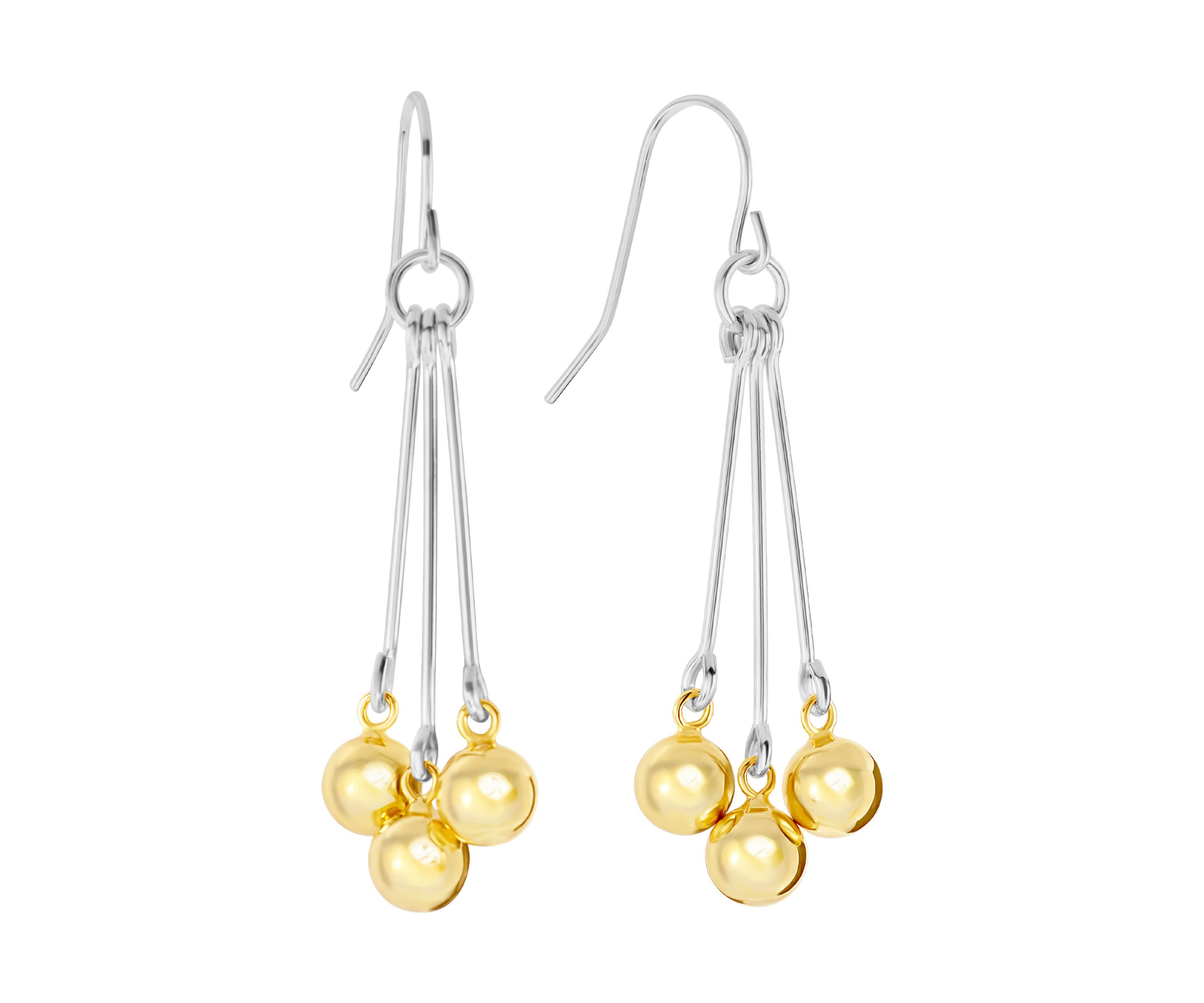 Two Tone Plated Triple Ball Linear Drop Earrings