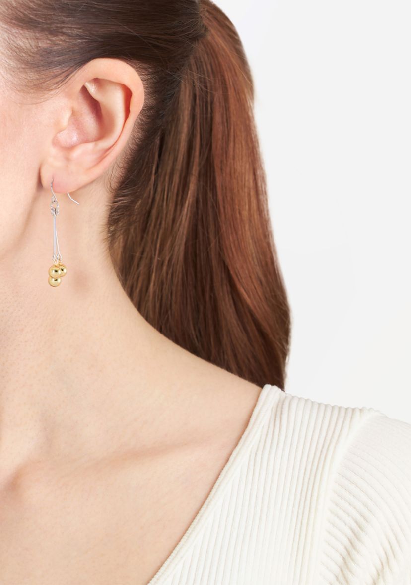 Two Tone Plated Triple Ball Linear Drop Earrings