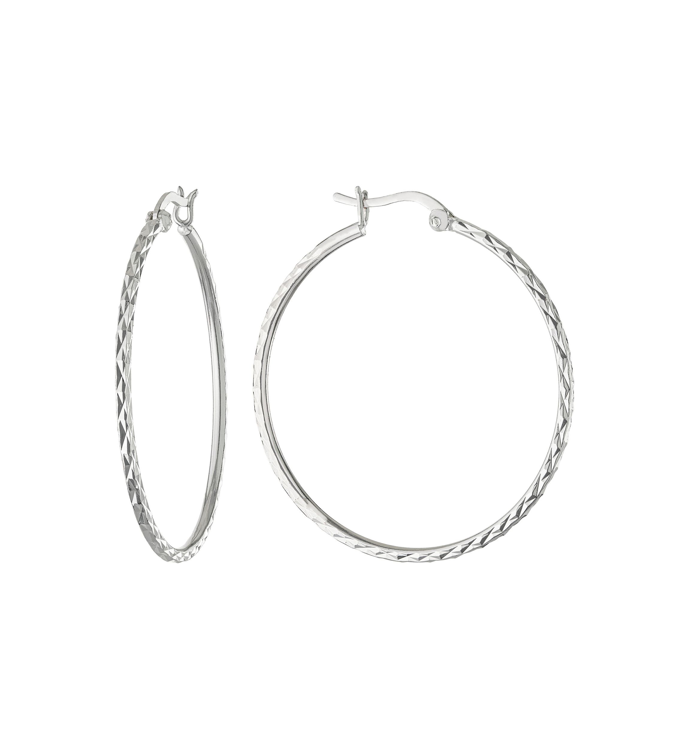 1.6" Silver Plated Diamond Cut Hoop Earrings
