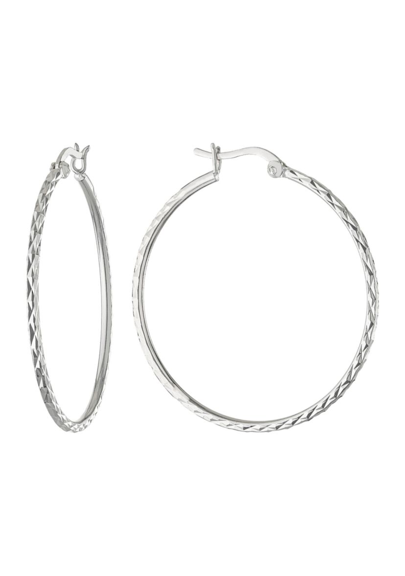 1.6" Silver Plated Diamond Cut Hoop Earrings