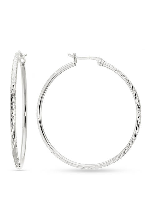 Fine Silver Plated 1.6 Inch Diamond Cut Hoop Earrings