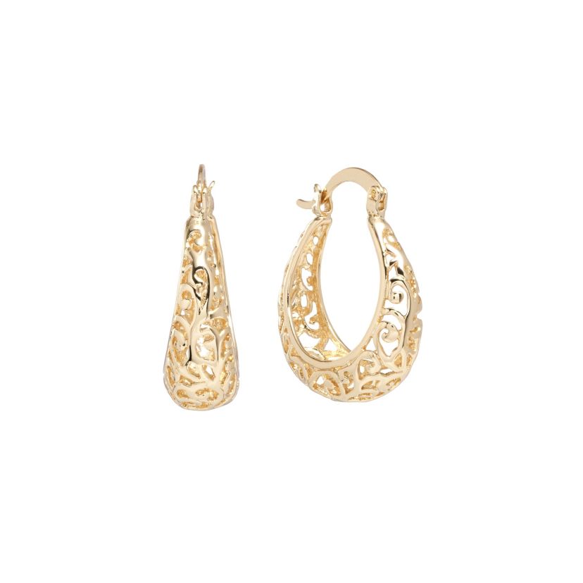 Gold Plated 1IN Filigree Hoop Earrings