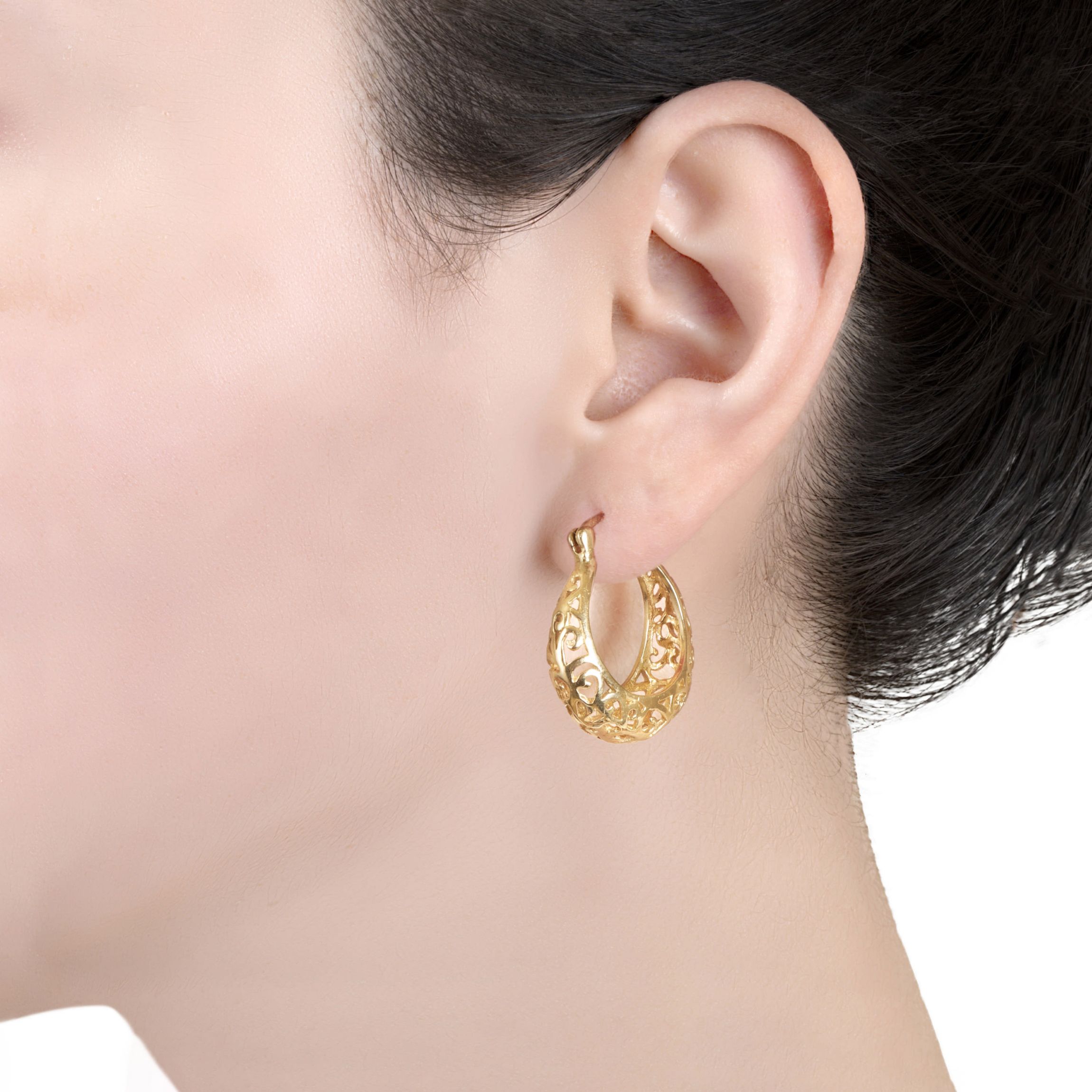 Gold Plated 1IN Filigree Hoop Earrings