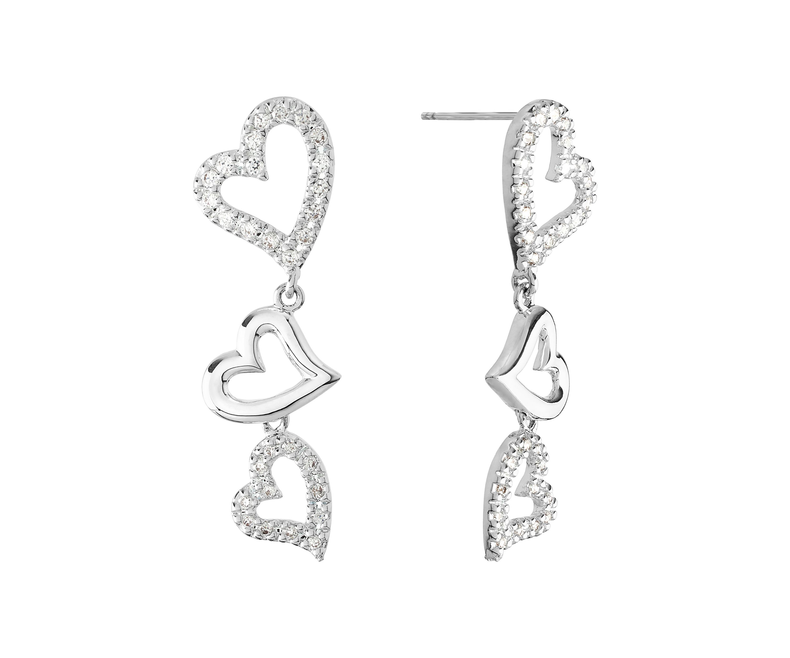Silver Plated Cubic Zirconia Triple Heart Post Drop Earrings