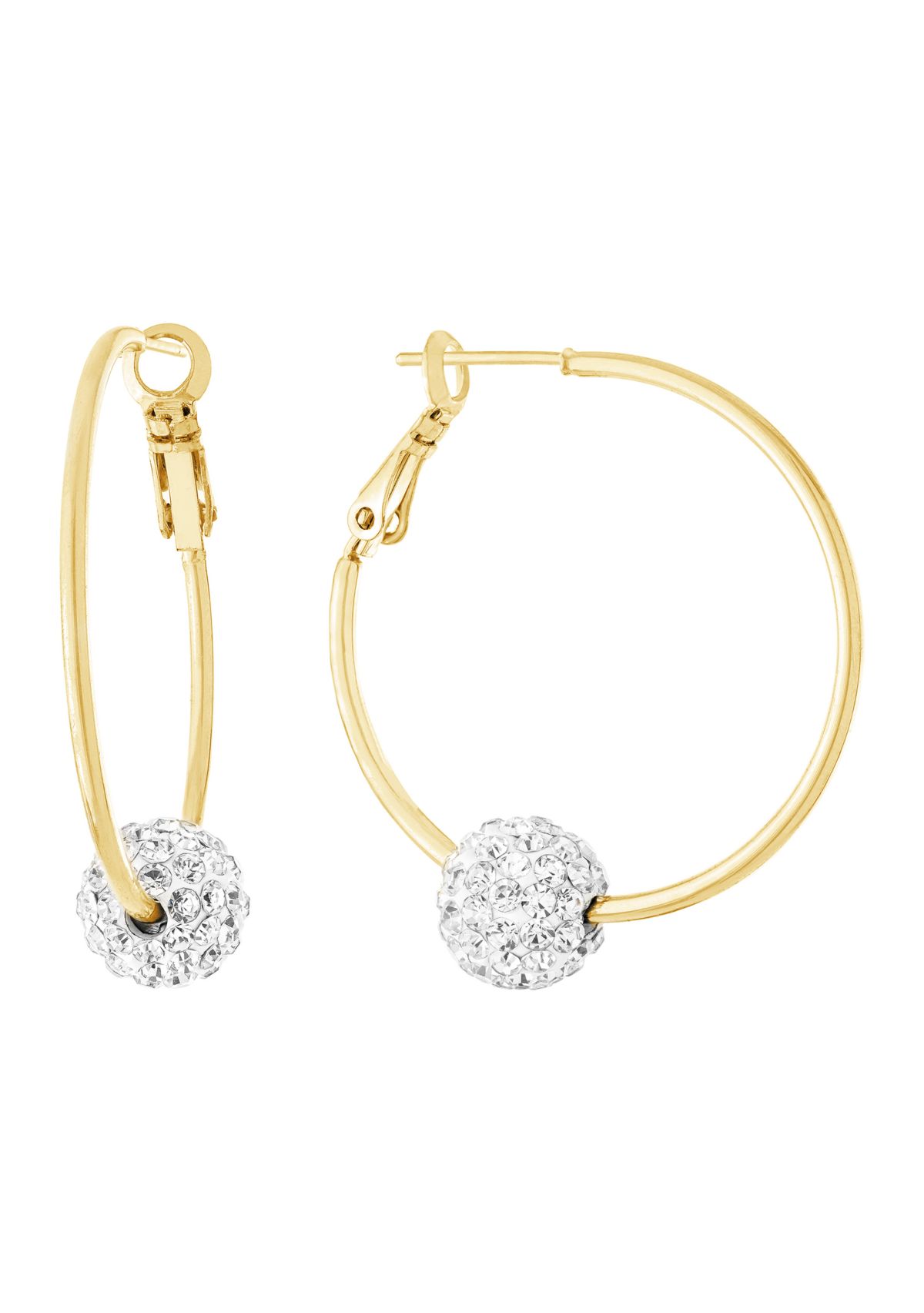 Gold Plated Crystal Ball Hoop Earrings