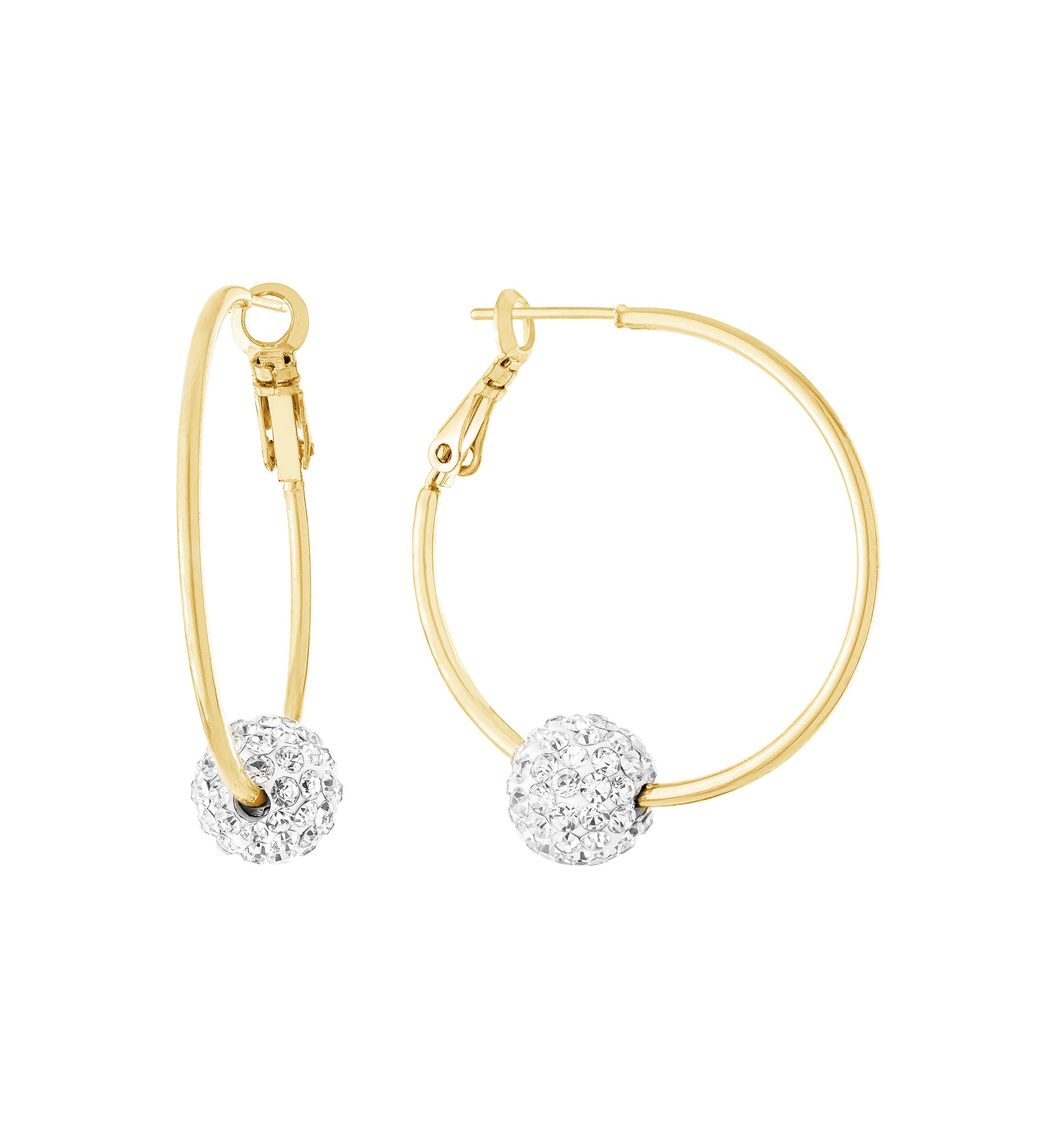 Gold Plated Crystal Ball Hoop Earrings
