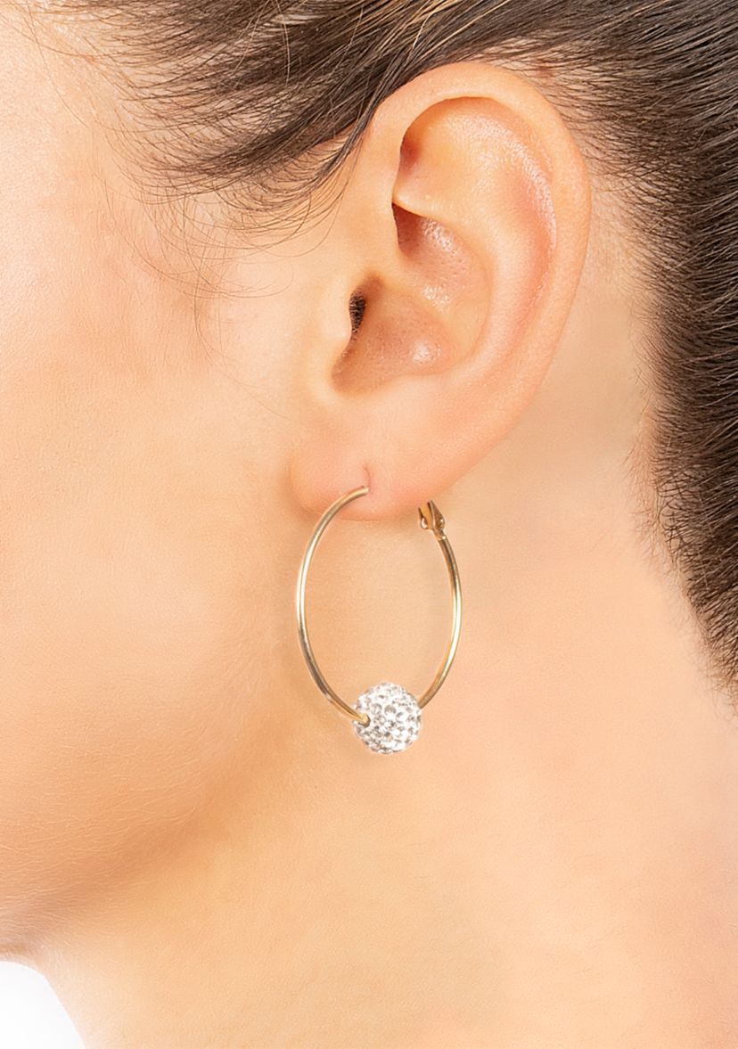 Gold Plated Crystal Ball Hoop Earrings