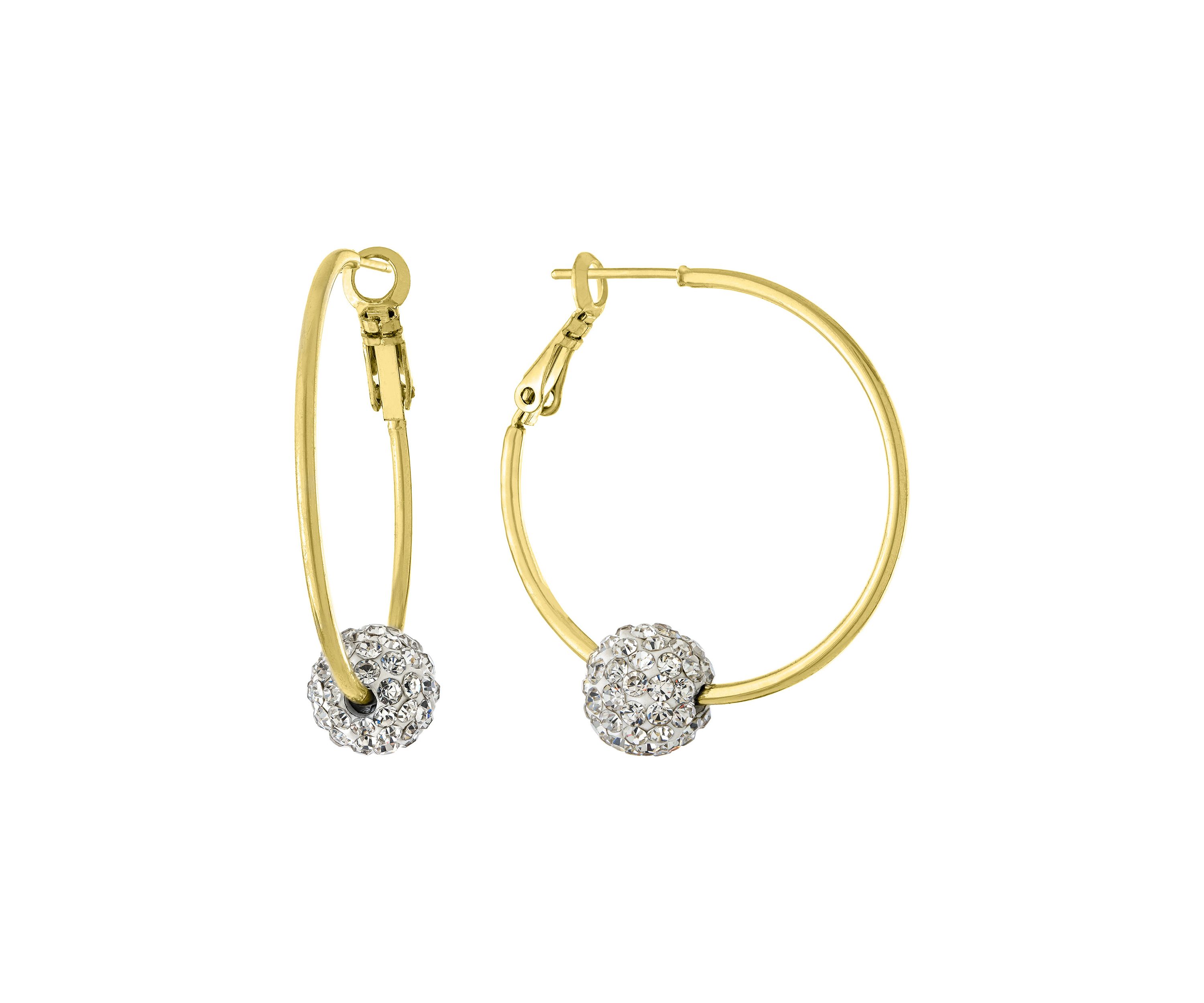 1.5" Silver Plated Crystal Pavé Ball Hoop Earrings