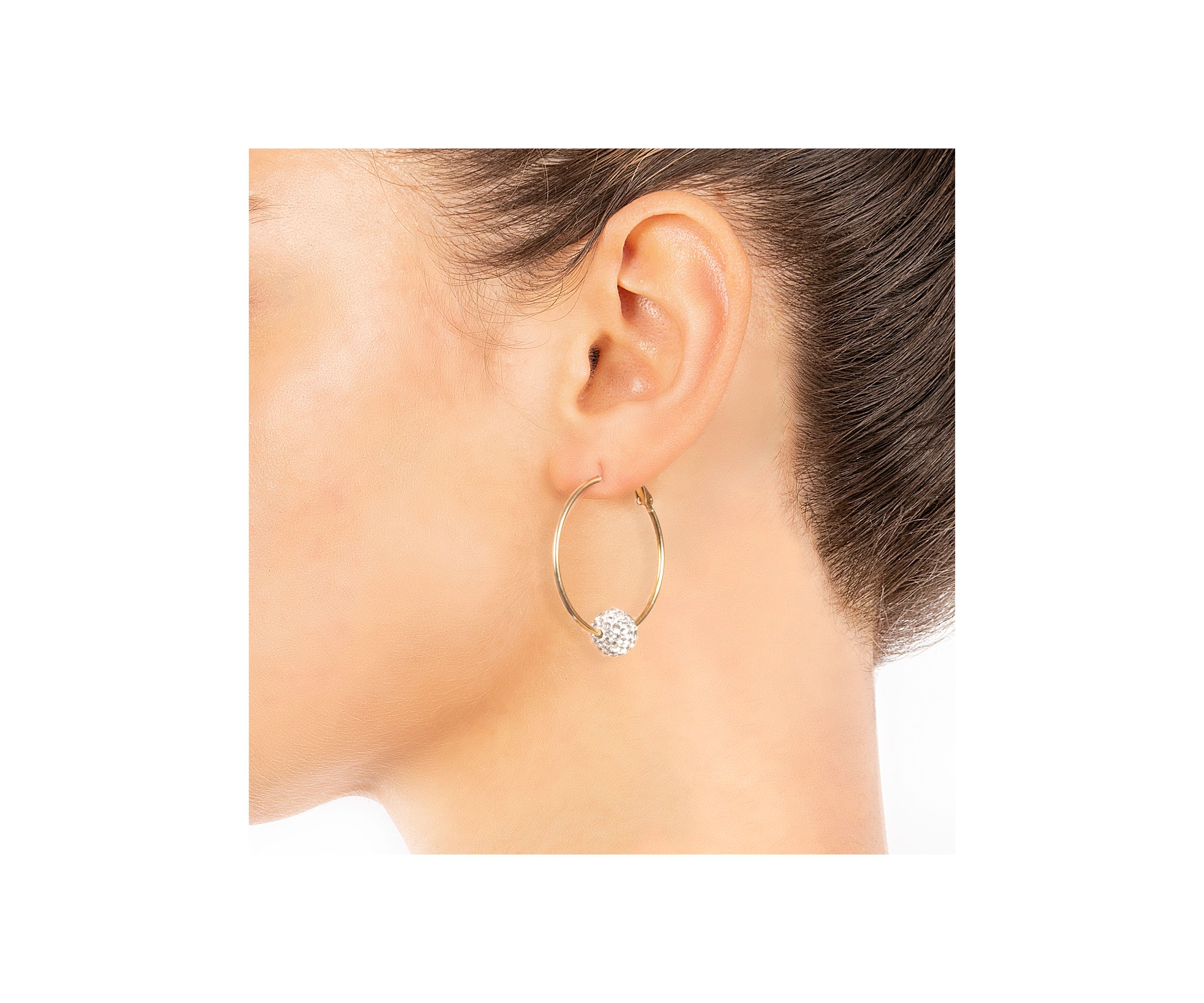1.5" Silver Plated Crystal Pavé Ball Hoop Earrings