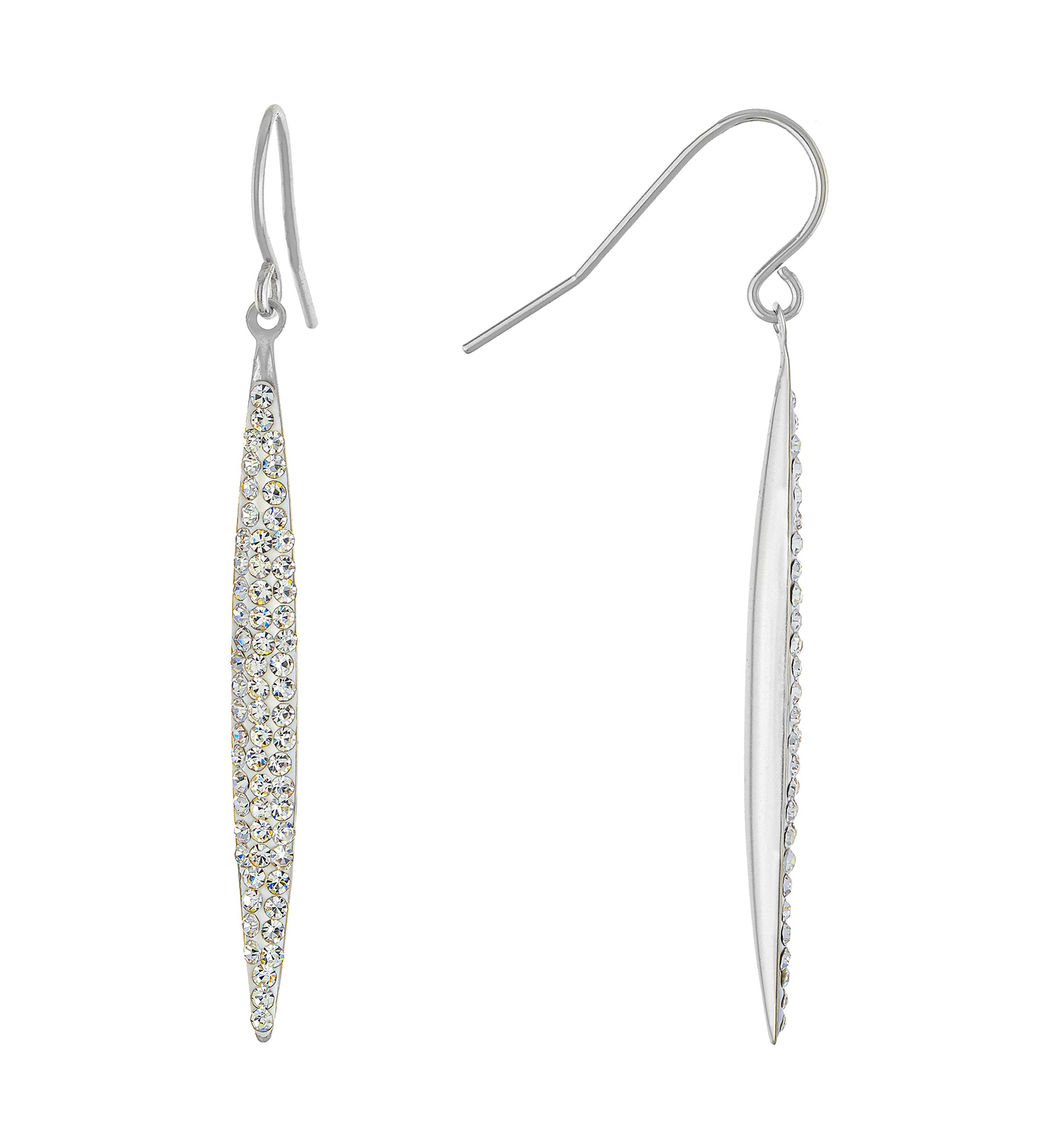 Silver Plated Crystal Pavé Linear Marquis Drop Earrings