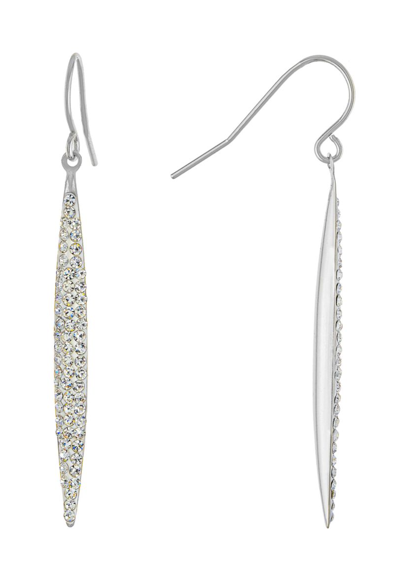 Silver Plated Crystal Pavé Linear Marquis Drop Earrings
