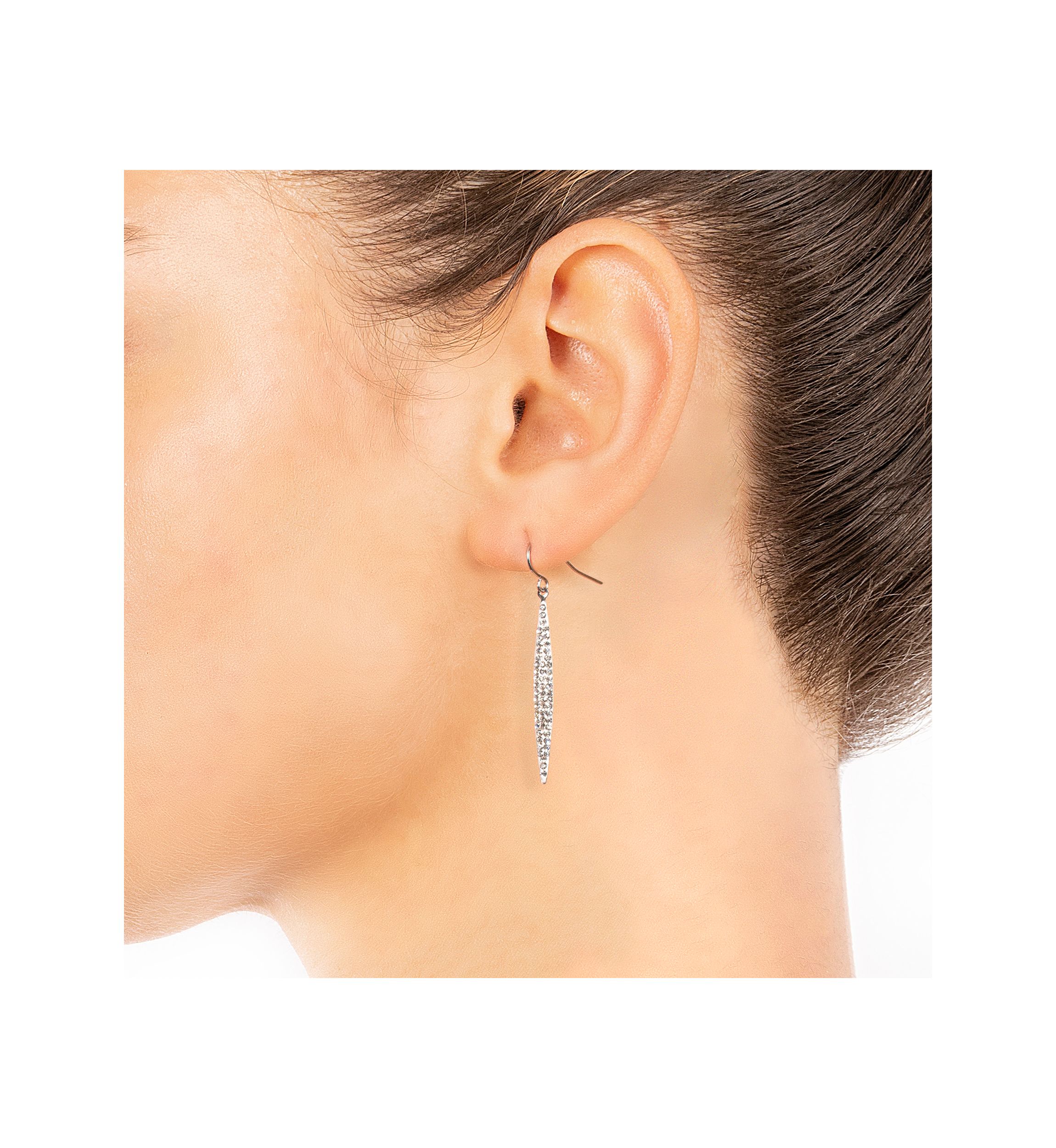 Silver Plated Crystal Pavé Linear Marquis Drop Earrings