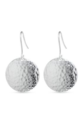 Fine Silver Plated Hammered Disk Drop Earrings