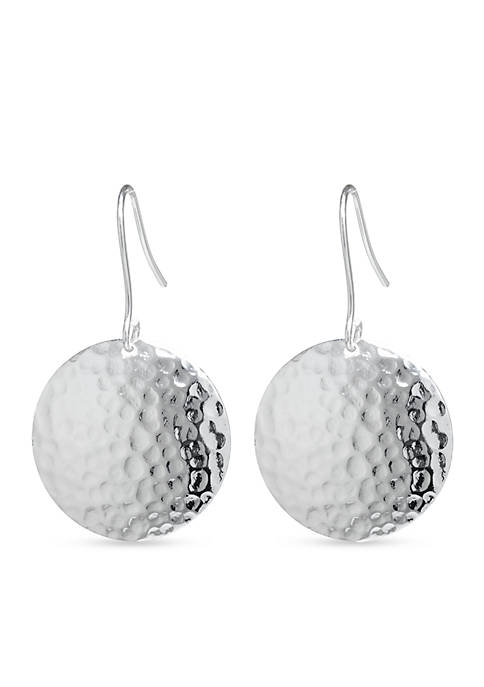 Fine Silver Plated Hammered Disk Drop Earrings