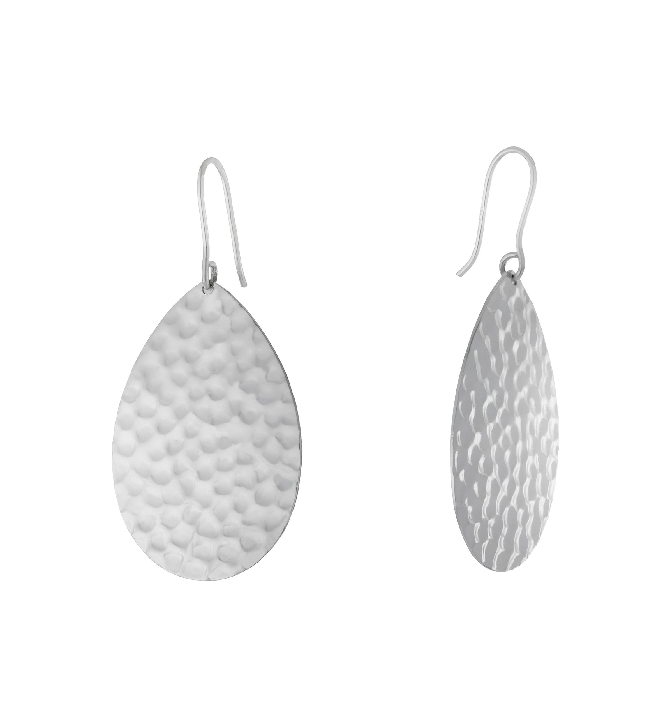 Fine Silver Plated Hammered Teardrop Earrings