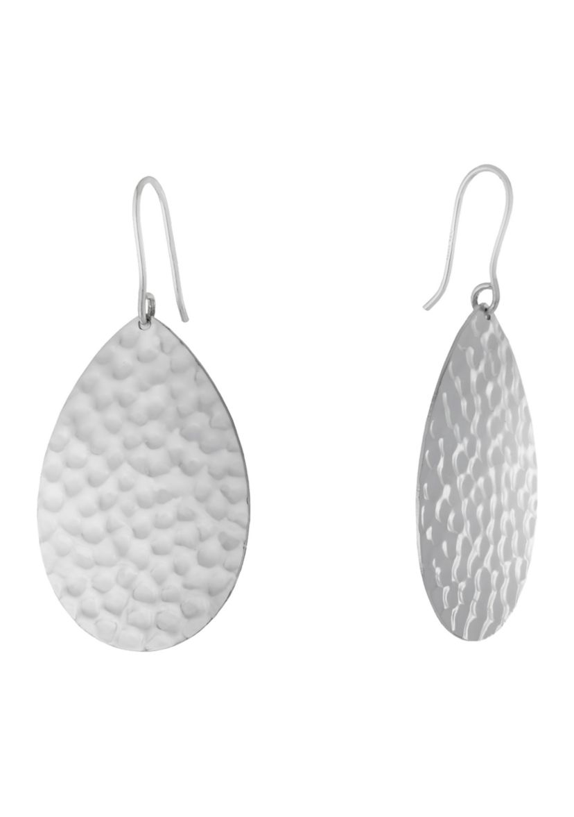 Fine Silver Plated Hammered Teardrop Earrings
