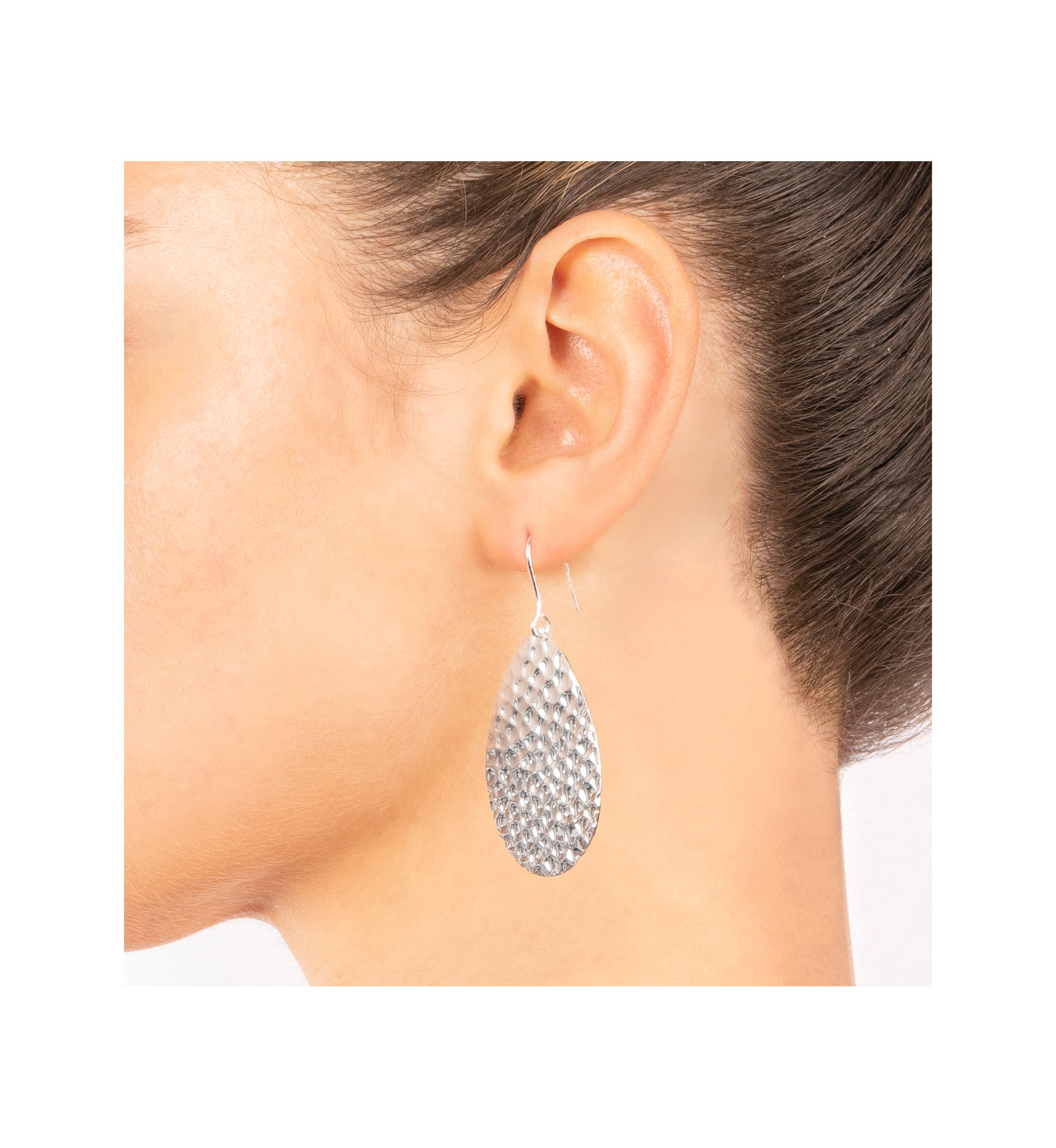 Fine Silver Plated Hammered Teardrop Earrings