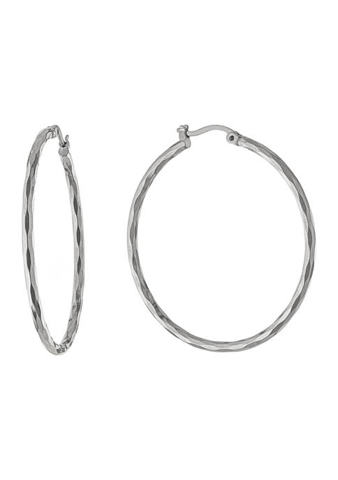Fine Silver Plated Diamond Cut Click Top Hoop Earrings