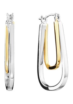 Belk Silverworks Two Tone Double Square Tube Click Top Hoop Earrings | belk