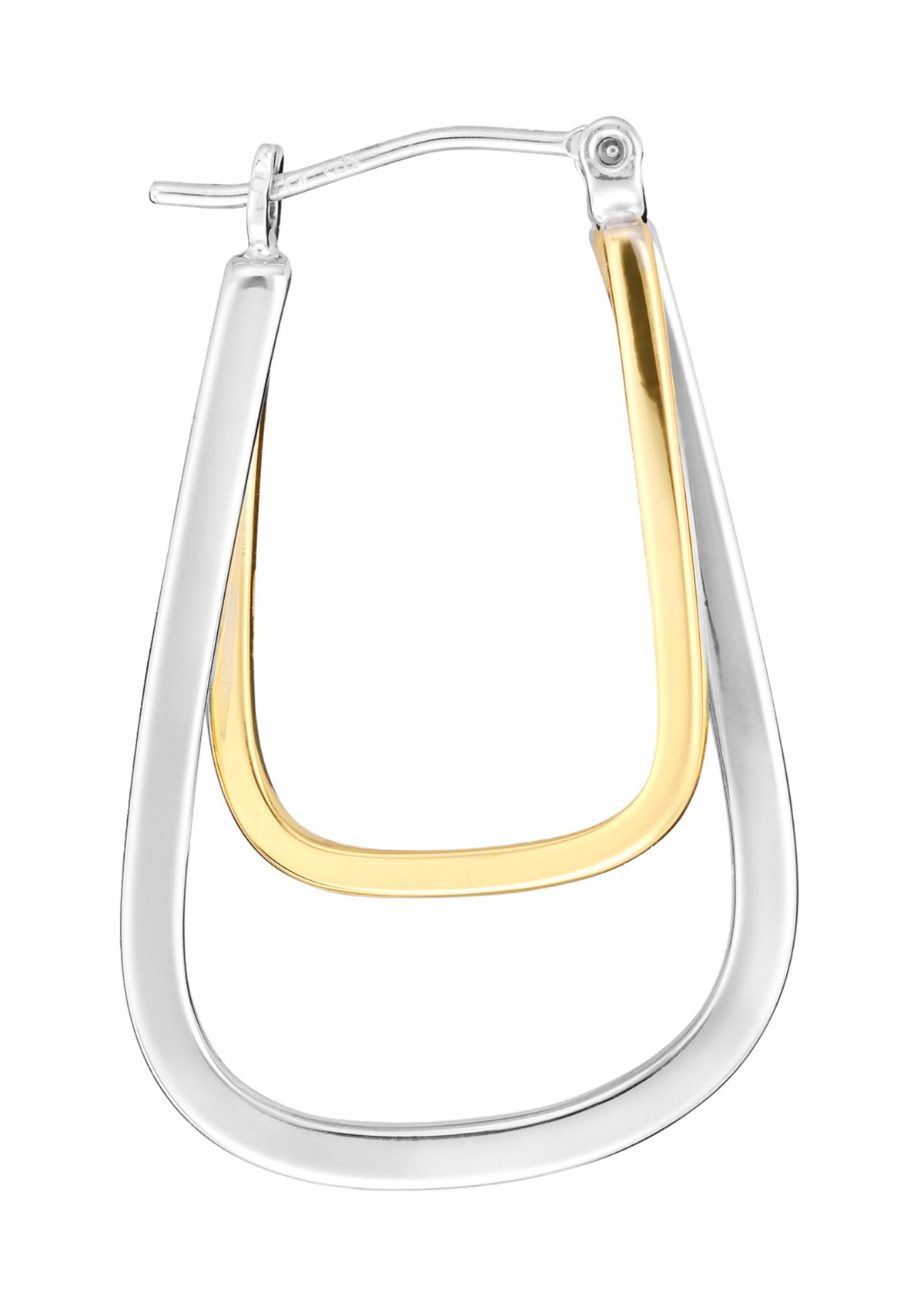 Two Tone Plated Double Square Tube Click-Top Hoop Earrings