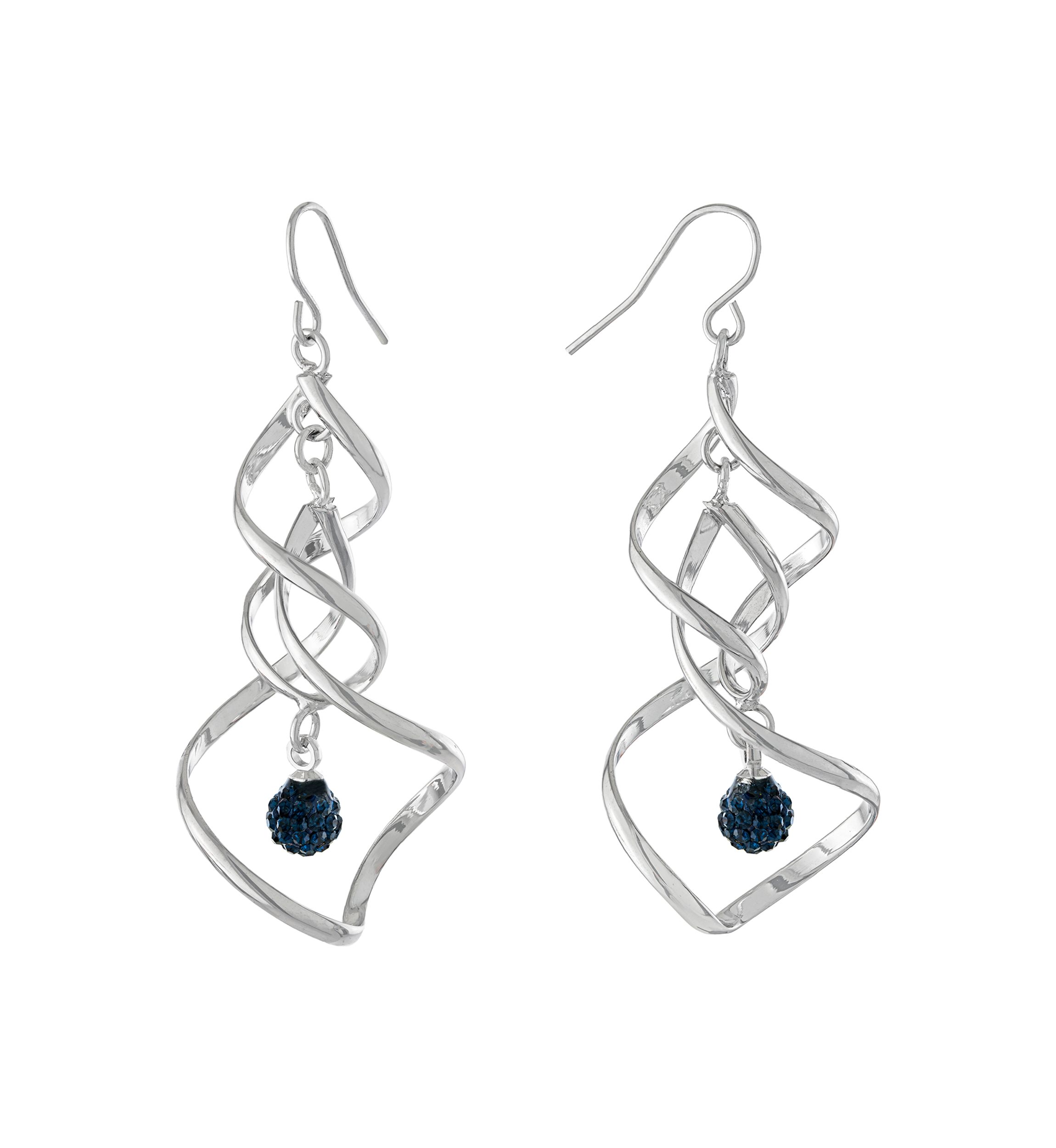 Silver Plated Crystal Ball Twisted Drop Earrings